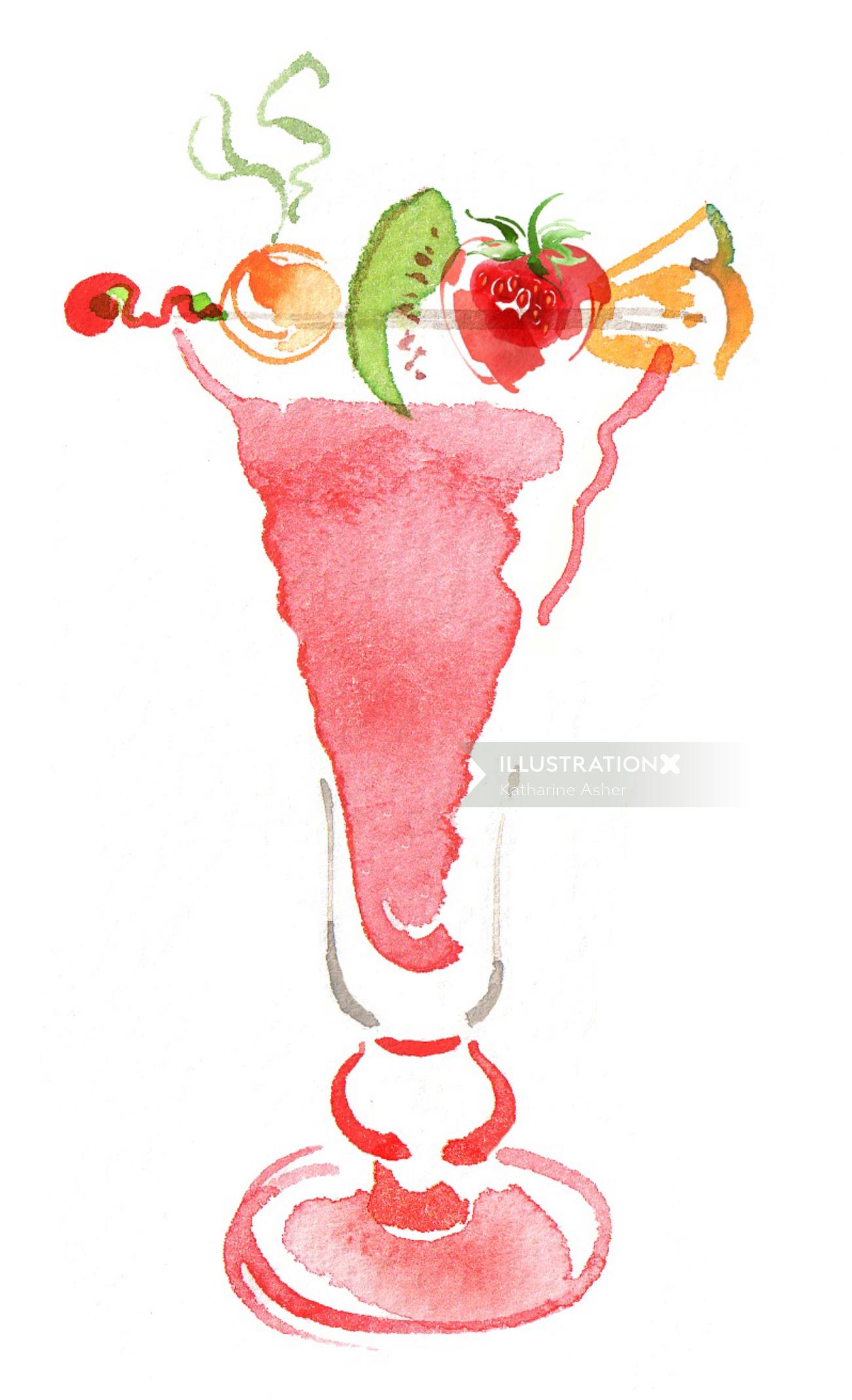 Ilustración de cóctel de frutas por Katharine Asher