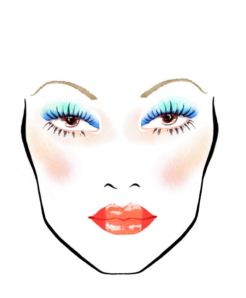 Ilustração de olhos azuis e lábios vermelhos por Katharine Asher