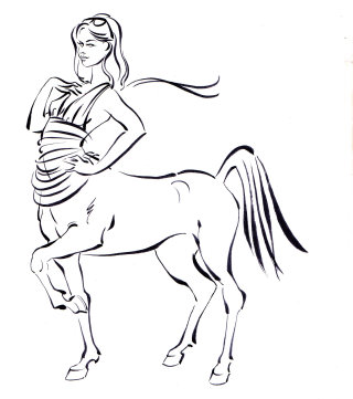 Ilustración de guión gráfico de mujer y caballo.