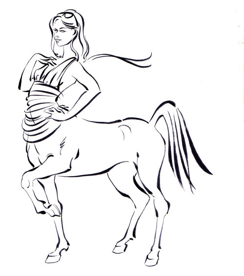 Ilustração de storyboard de mulher e cavalo