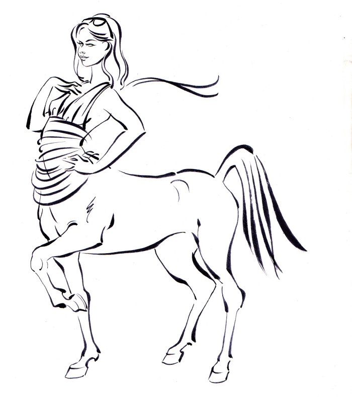 女性と馬の絵コンテイラスト