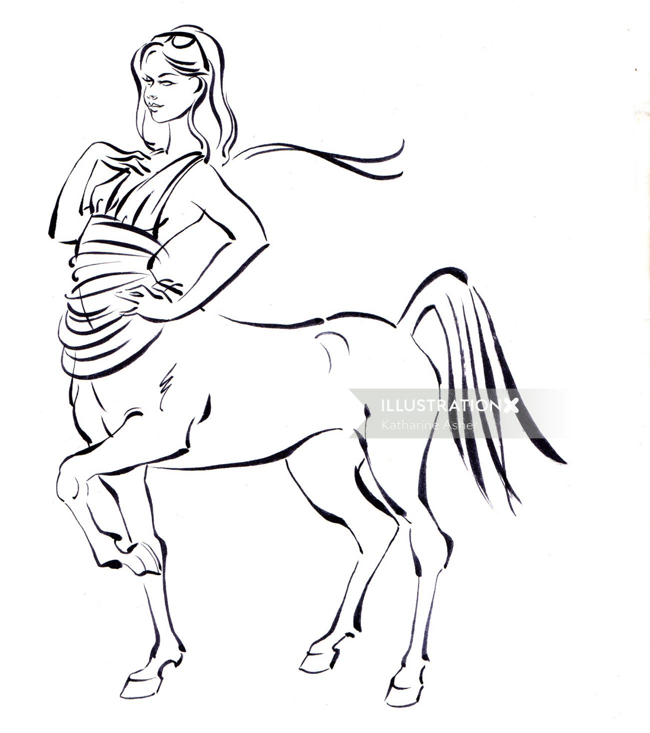 Ilustración de storyboard de mujer y caballo
