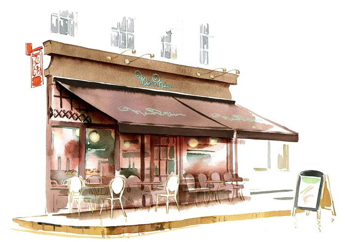 Maison blanc shop front promo illustration by Katharine Asher