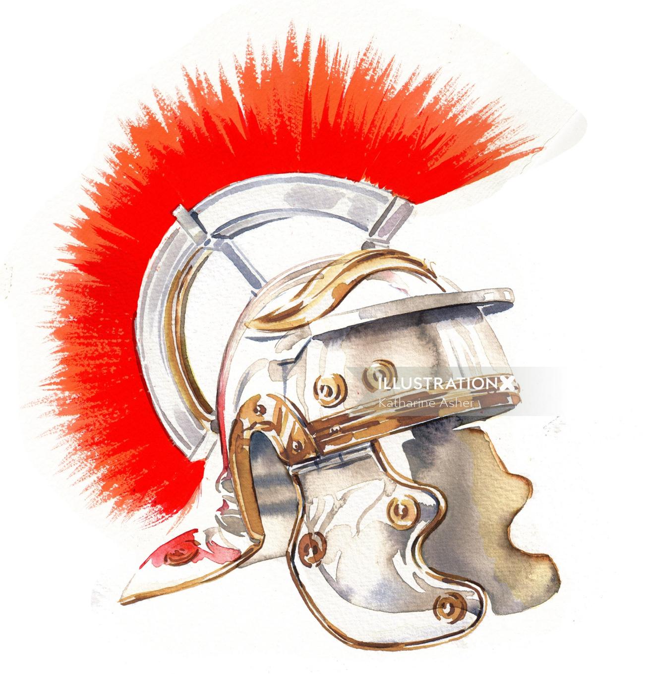 キャサリン・アッシャーによるスパルタの戦闘用ヘルメットのイラスト