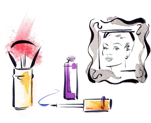 Ilustração de cosméticos por Katharine Asher