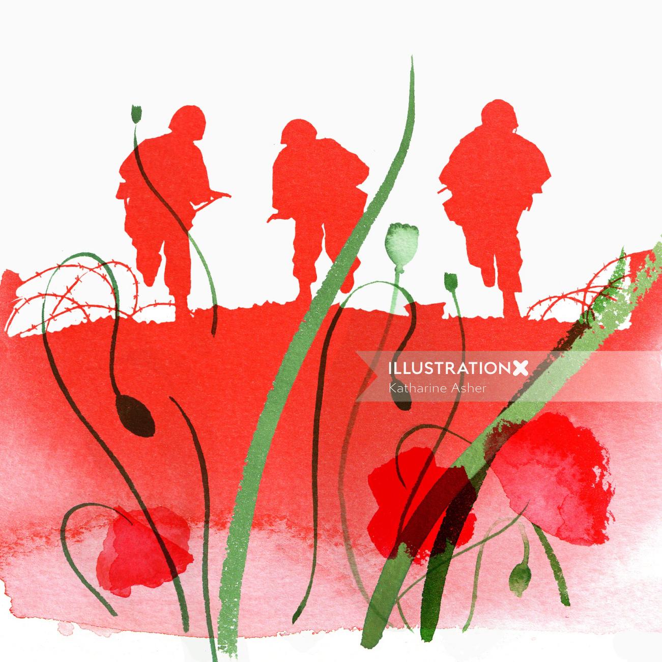 Remembrance Day Stamp for Jersey Post 2014 - An illustration by Katharine Asher