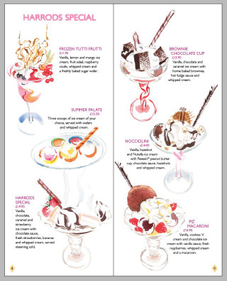 Arte das letras do menu do Harrods Ice Cream Bar
