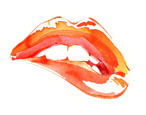 Ilustração de mordedor de lábios laranja por Katharine Asher
