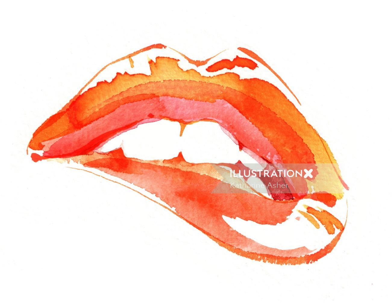 Ilustração de mordedor de lábios laranja por Katharine Asher