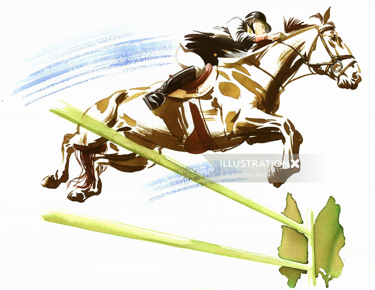 Ilustración de línea deportiva de equitación