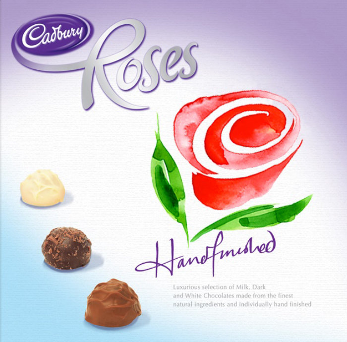 Cadburys roses chocolates illustration by Katharine Asher