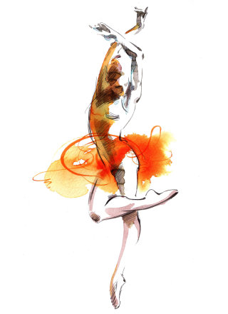 Ilustración de danza femenina por Katharine Asher