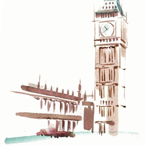 "Big Ben Tower" watercolor drawing