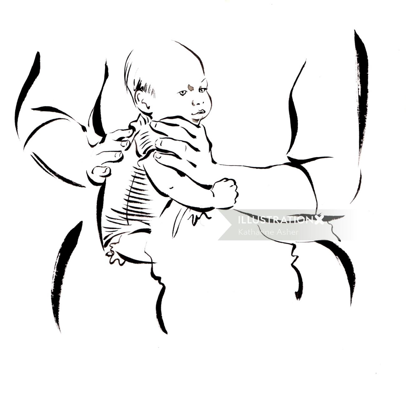 Mère tenant bébé illustration par Katharine Asher