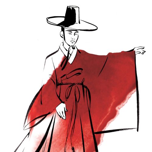 Male Korean traditional dress illustration by Katharine Asher