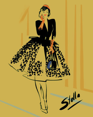 Ilustración de moda de Stella Rose Cherry - la fabulosa Reina de los 40