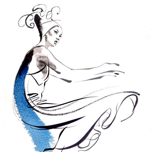 watercolor illustration of fashion dancing girl 