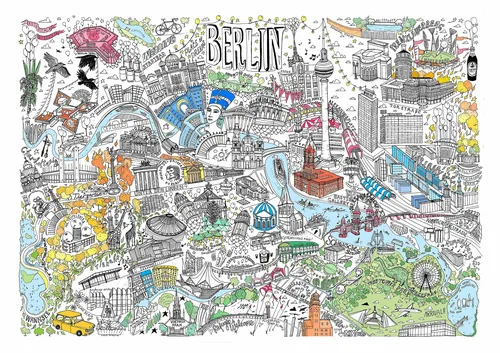 Carte illustrée de Berlin par Katherine Kannon présentant des monuments et des scènes de la ville