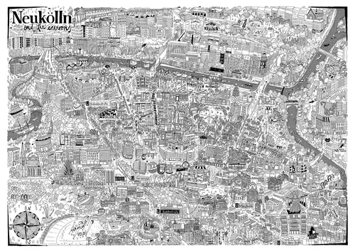 Carte illustrée détaillée de Neukölln par Katherine Kannon