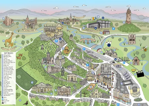 Carte illustrée de Stirling vue à vol d'oiseau par Katherine Kannon