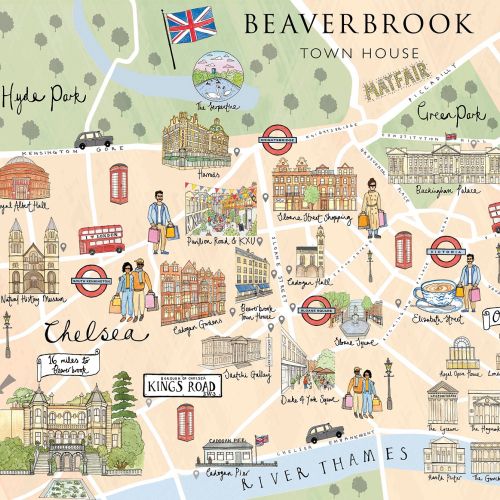 Visitor guide map of London's Chelsea neighbourhood