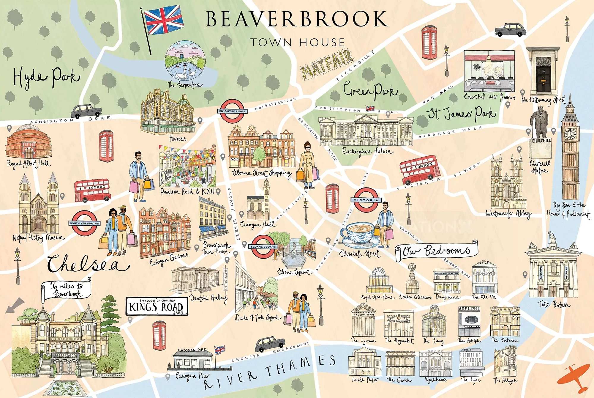 Carte illustrée de Chelsea et des monuments londoniens par Katherine Kannon