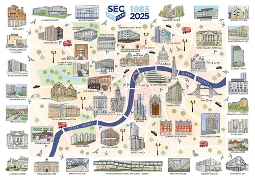 Carte illustrée de la ville avec ses monuments, par Katherine Kannon