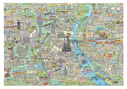 Carte illustrée de Londres par Katherine Kannon montrant la Tamise et les monuments de la ville.