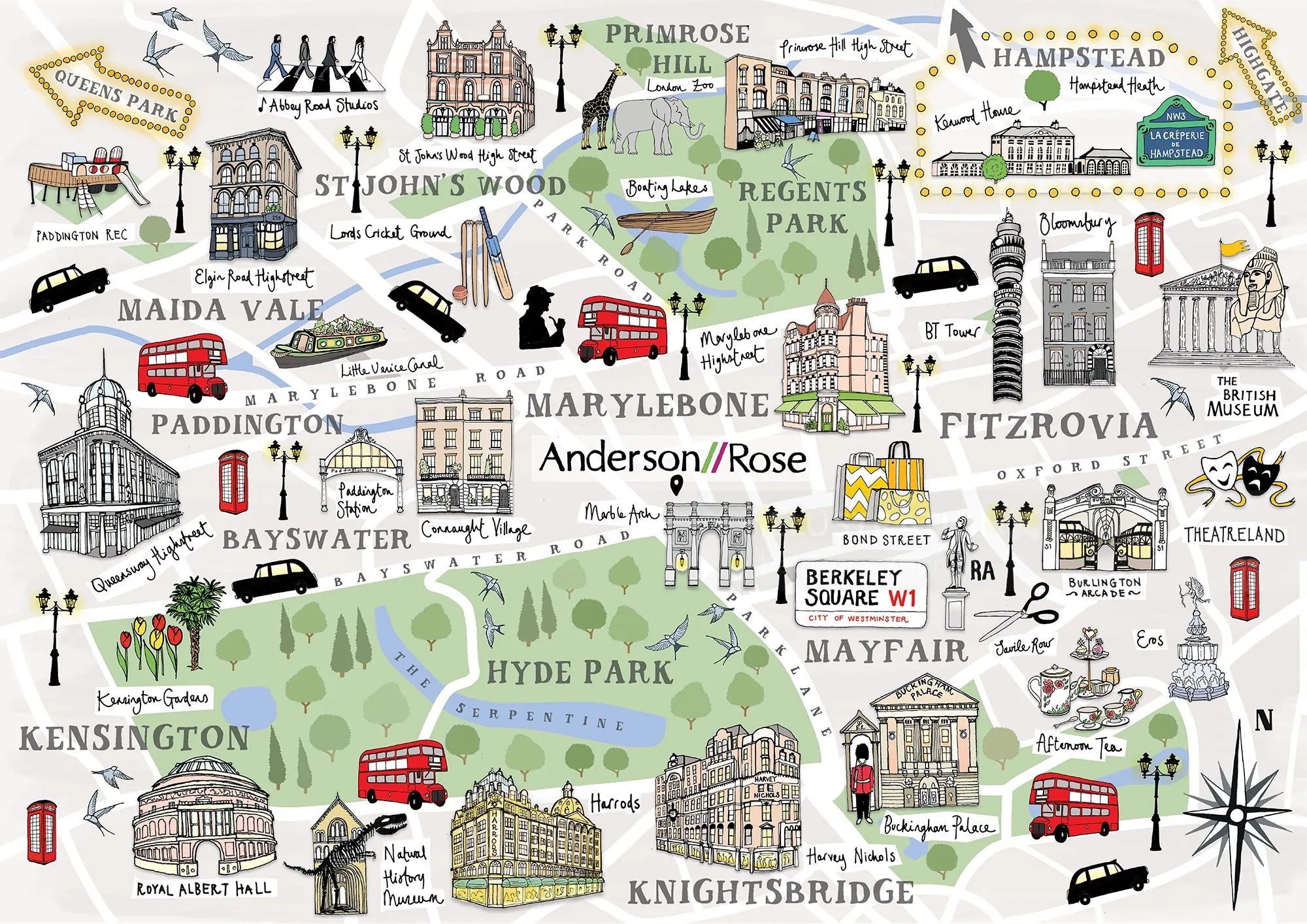 Carte illustrée des quartiers de Londres par Katherine Kannon