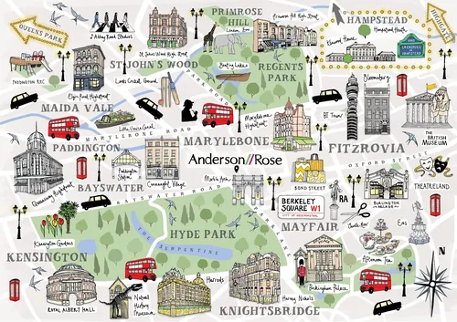 Carte illustrée des quartiers de Londres par Katherine Kannon