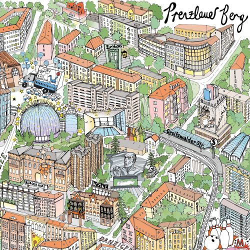 Katherine Kannon illustration of Reykjavik landmarks and colorful city buildings