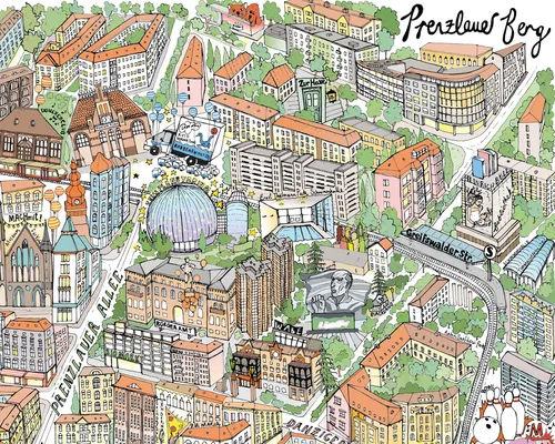 Illustration de Katherine Kannon représentant les monuments et les bâtiments colorés de Reykjavik