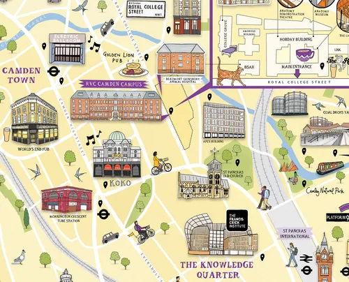 Plan illustré du campus avec les bâtiments et les points de repère par Katherine Kannon
