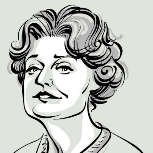 Animated gif of Muriel Spark, winking