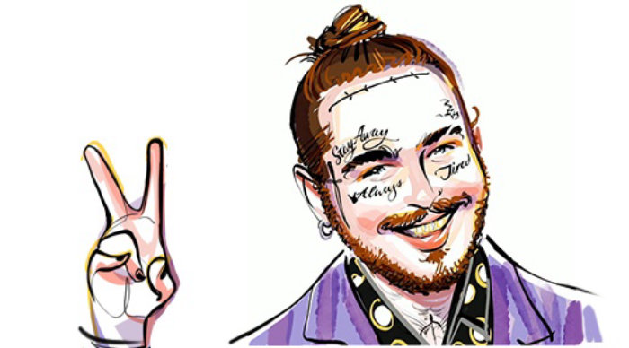 Animation of Post Malone getting tattoo
