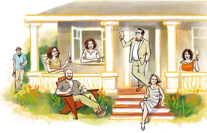 Lifestyle drawings of a family enjoying drink