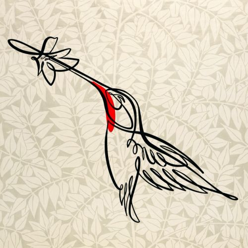 A line graphic of a thirsty hummingbird