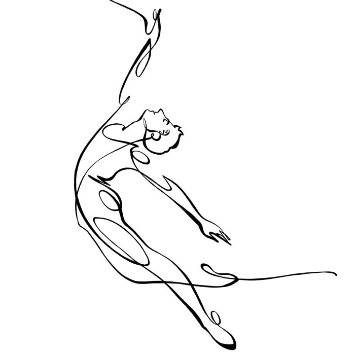 Animação GIF de uma única linha de desenho de uma bailarina