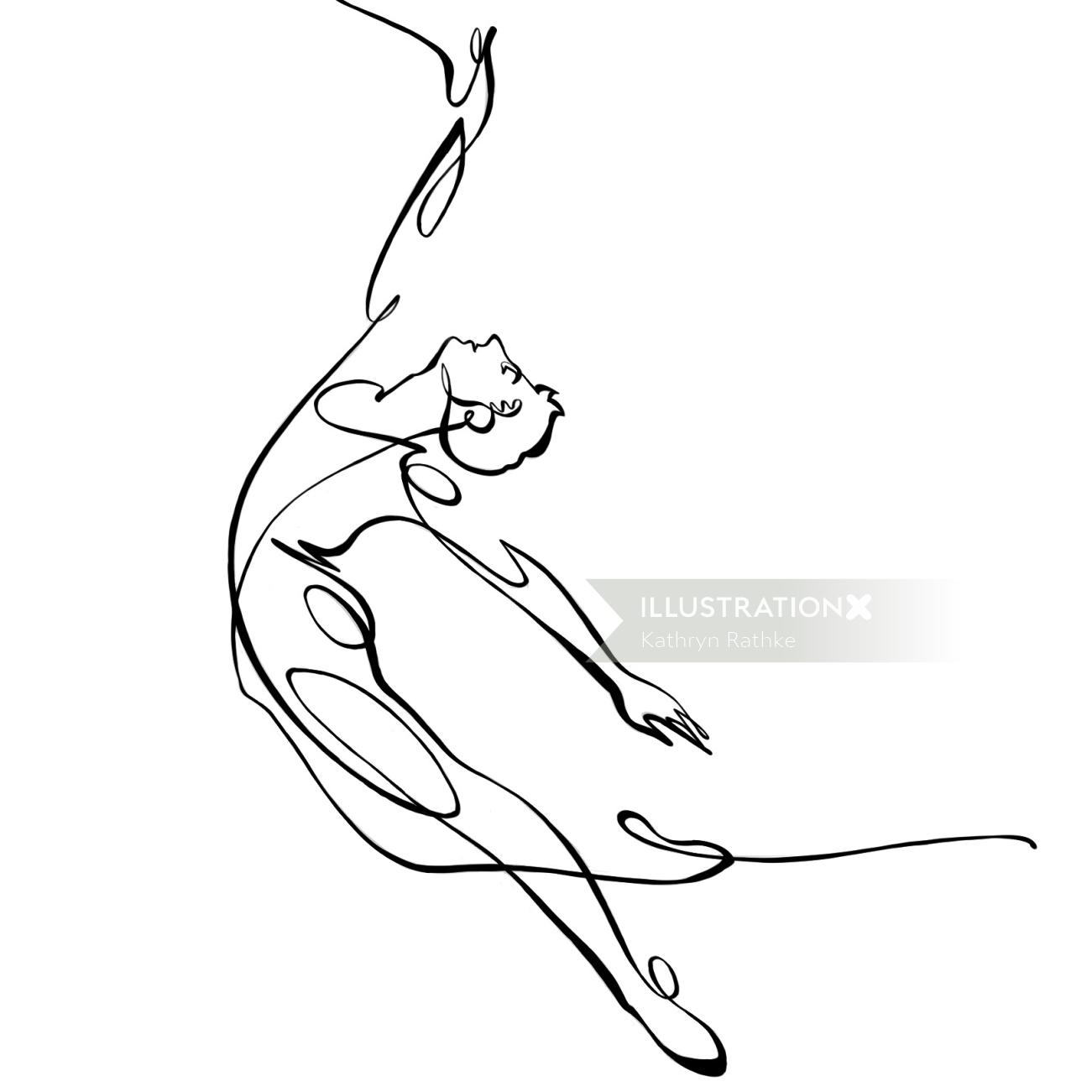 GIF animation of a single line drawing of a ballet dancer
