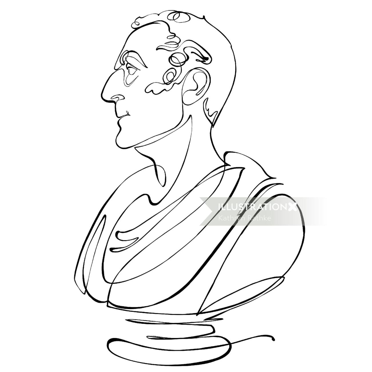 One Line Drawing of Statue Bust