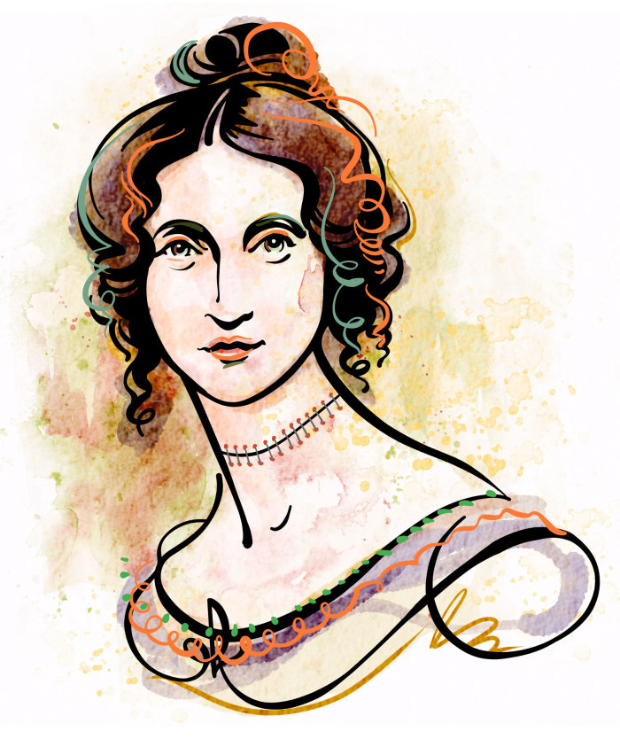 Mary Shelley's colourful portrait drawing