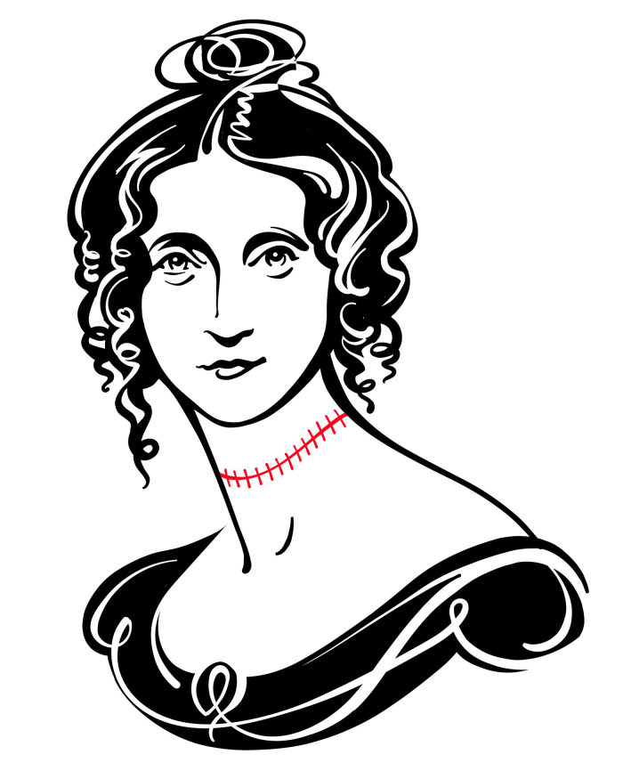 Fine line portrait of Mary Shelley