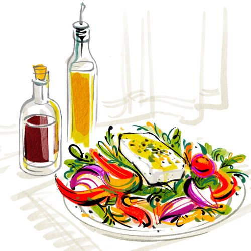 Line illustration of delicious Greek salad