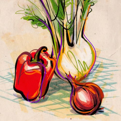 Delicate line art: Vegetable sketches