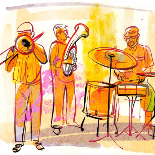 Vivid painting of Klezmer players