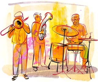 Vivid painting of Klezmer players