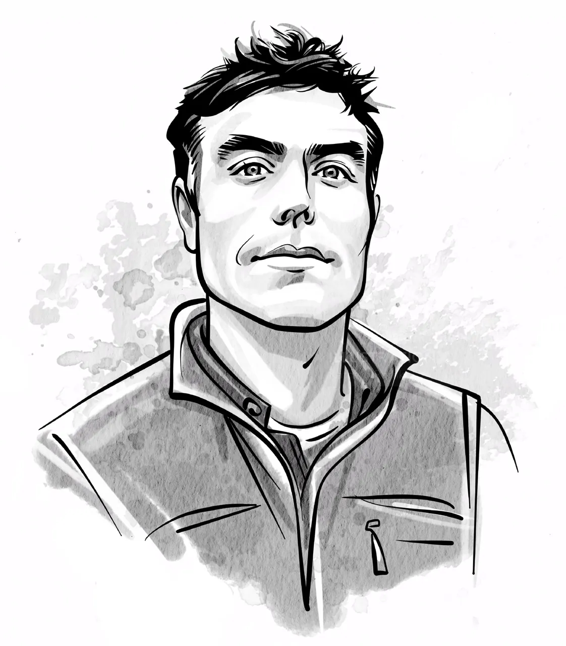 Sketch of a confident man in jacket looking forward