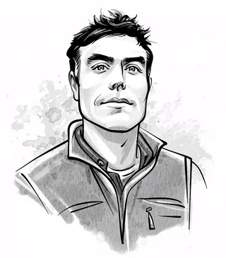 Sketch of a confident man in jacket looking forward