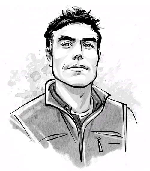 Sketch of a confident man in jacket looking forward