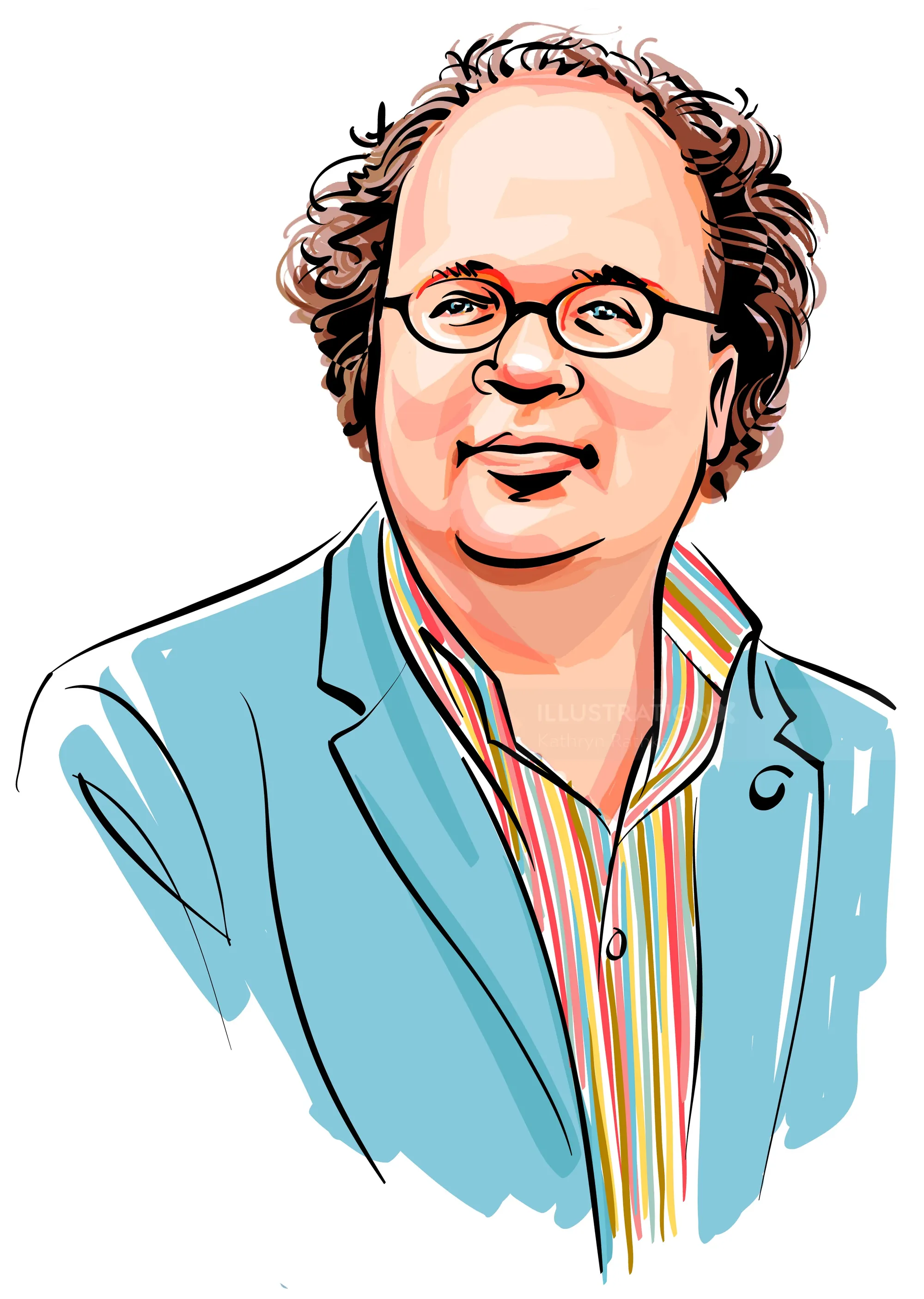 Illustrated portrait of a Dutch man with glasses wearing a blue jacket
